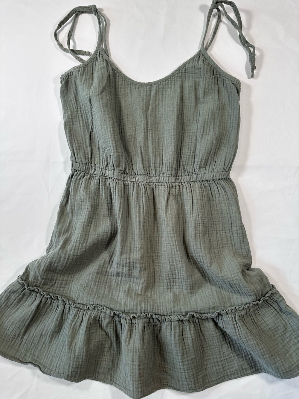 UpWest Sage Green Tie-Shoulder Ruffle Casual Dress
